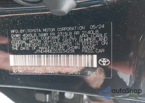 2025 Toyota Corolla Se z USA, uszkodzony, nr VIN JTND4MBE2S3234238